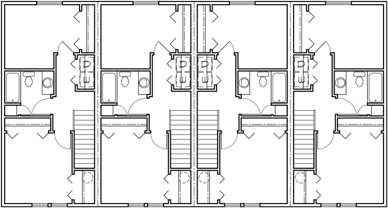 Upper Floor Plan 2 for 4 plex plans, townhome plans, 15 ft wide house plans, narrow lot townhouse plans, F-552