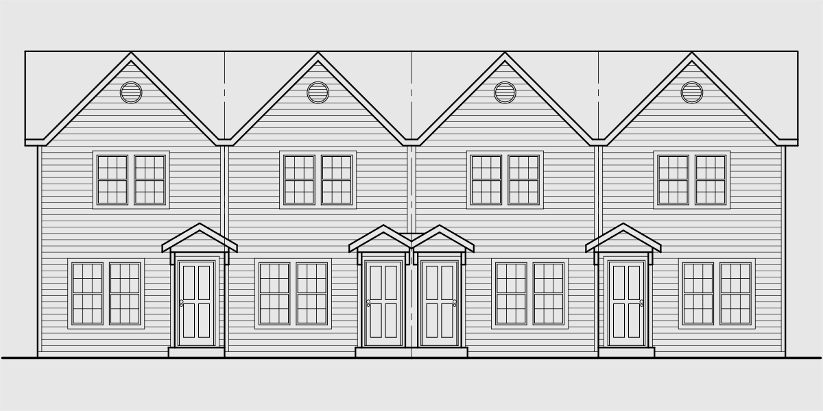 F-552 4 plex plans, townhome plans, 15 ft wide house plans, narrow lot townhouse plans, F-552