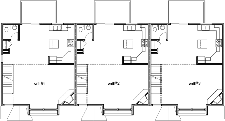 Main Floor Plan 2 for T-408 Triplex house plans, 3 bedroom townhouse plans, 25 ft wide house plans, narrow house plans, 3 story townhouse plans
