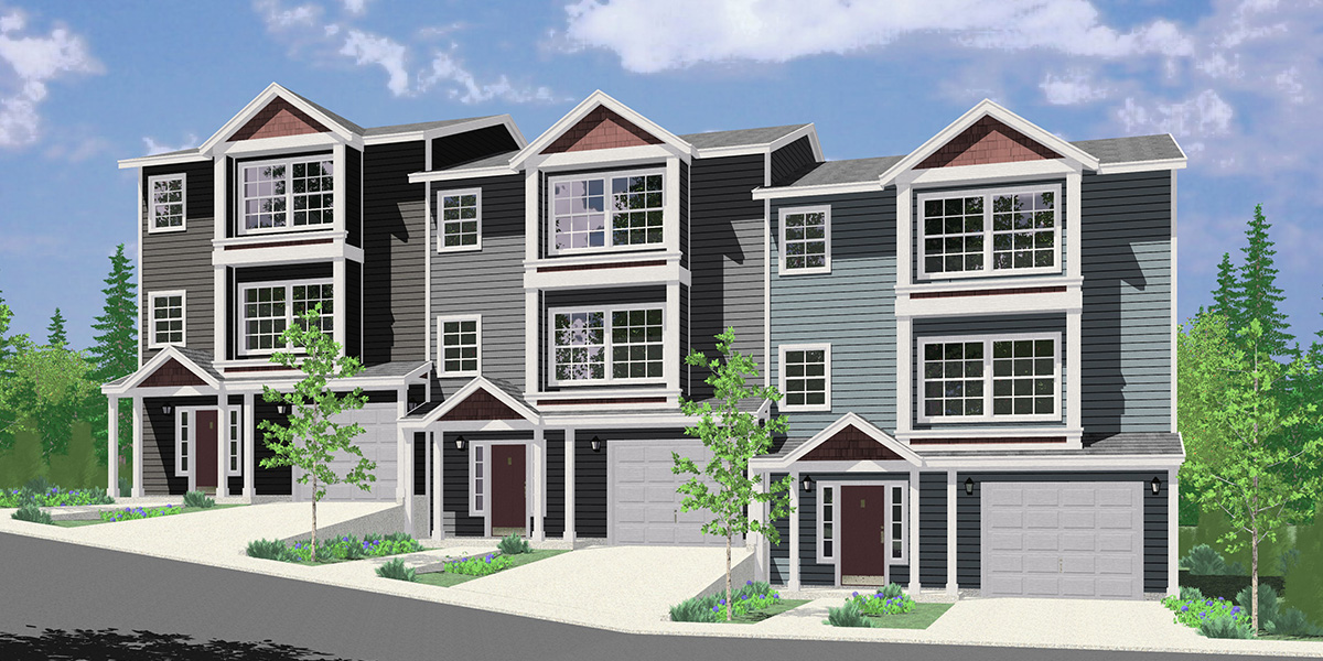 Triplex House Plans 3 Bedroom Town Houses 25 Ft Wide 