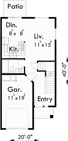 Main Floor Plan for D-533 2 Story Duplex house plans, Basement House Plans, Duplex Plans, D-533