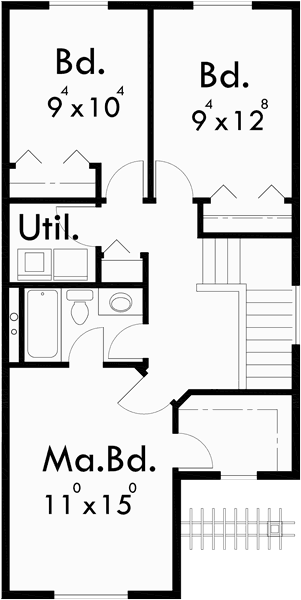 Upper Floor Plan for D-533 2 Story Duplex house plans, Basement House Plans, Duplex Plans, D-533