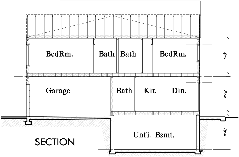 House side elevation view for D-533 2 Story Duplex house plans, Basement House Plans, Duplex Plans, D-533