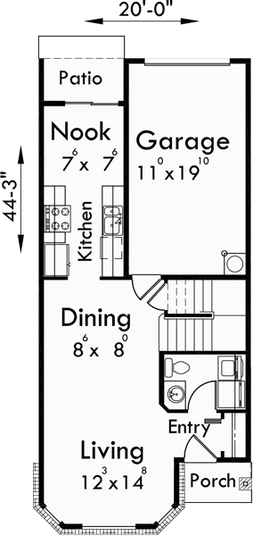 Main Floor Plan for D-565 Duplex house plans, duplex house plans with basement, house plans with rear garages, D-565