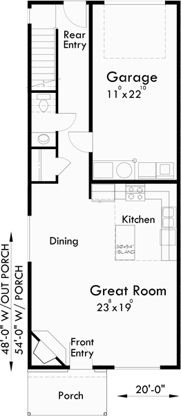 Main Floor Plan for D-568 Duplex house plans, house plans with rear garages, D-568