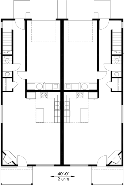 Main Floor Plan 2 for D-568 Duplex house plans, house plans with rear garages, D-568