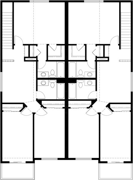 Upper Floor Plan 2 for Duplex house plans, house plans with rear garages, D-568