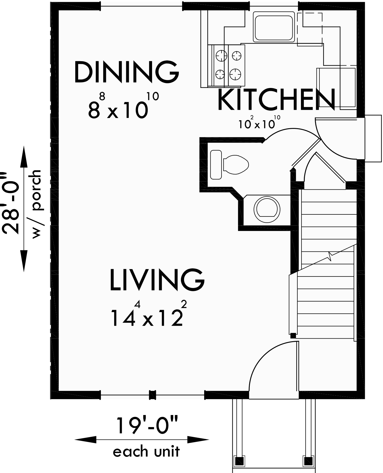 Main Floor Plan for D-553 Duplex house plans, small duplex house plans, duplex house plans with basement, D-553