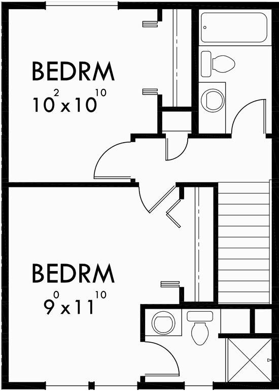 Upper Floor Plan for D-553 Duplex house plans, small duplex house plans, duplex house plans with basement, D-553