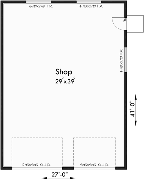 Main Floor Plan for CGA-110 Large two car garage plans, extra deep 2 car garage plans, 30 ft wide x 40 ft deep garage plans