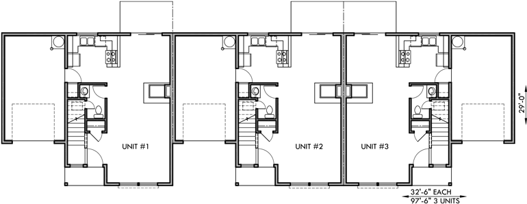 Main Floor Plan 2 for T-396 Triplex  house plans, triplex plans with garage, townhouse plans, T-396