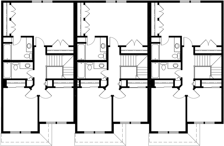 Upper Floor Plan 2 for Triplex house plans, 3 bedroom townhouse plans, triplex plans with garage, 22 ft wide house plans, T-398