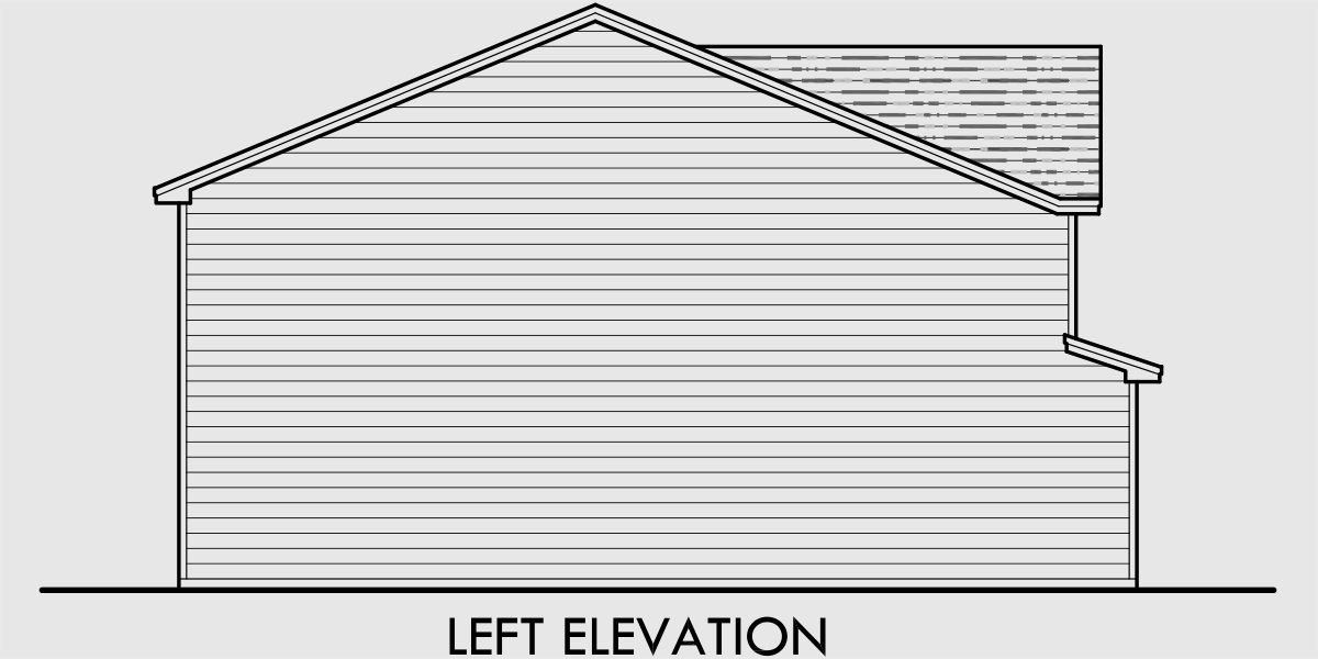 House side elevation view for T-398 Triplex house plans, 3 bedroom townhouse plans, triplex plans with garage, 22 ft wide house plans, T-398