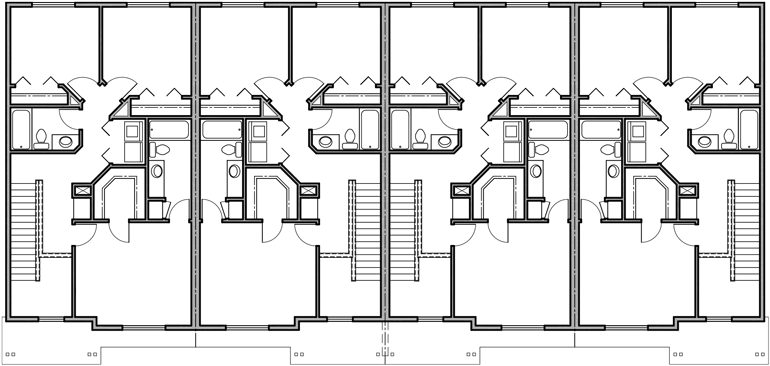 Upper Floor Plan 2 for 4 plex house plans, narrow townhouse, row house plans, 22 ft wide house plans, F-545
