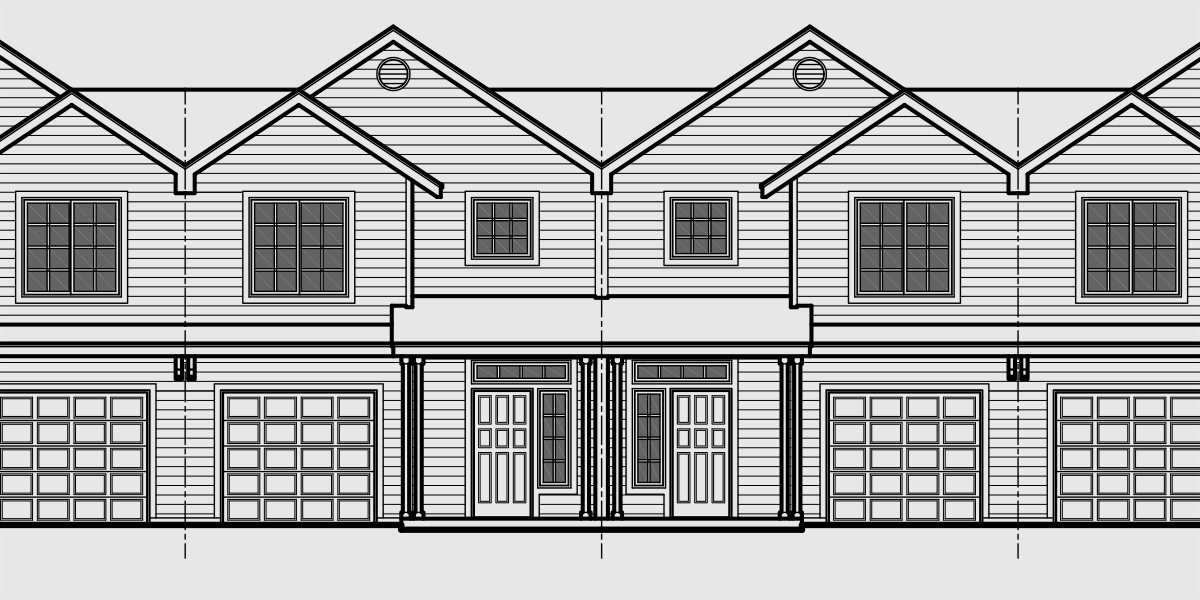 F-545 4 plex house plans, narrow townhouse, row house plans, 22 ft wide house plans, F-545