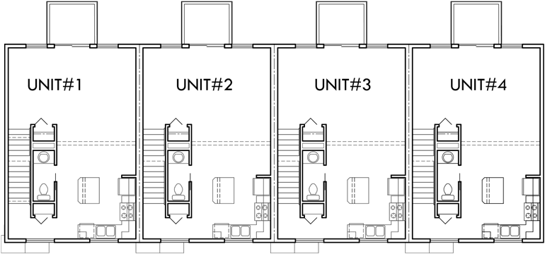 Main Floor Plan 2 for F-562 4 plex plans, narrow townhouse plans, 4 plex plans with garage, 2 bedroom 4 plex plans, F-562