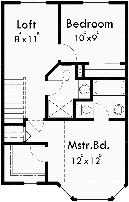 Upper Floor Plan for 10091 Victorian house plans, Narrow Lot House Plans, house plans with bay windows, 10091
