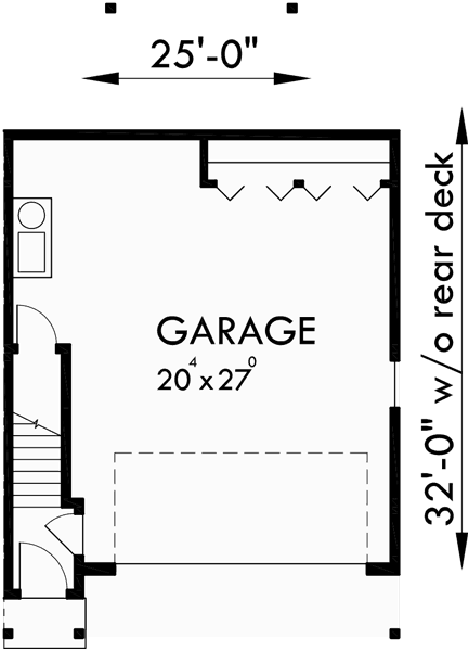 Lower Floor Plan for 10026 Three Story House Plans, Narrow lot house plans, floor plans with window seats, House plans with Upper  Deck, Narrow house plans with garage, 10026