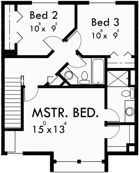 Upper Floor Plan for 10026 Three Story House Plans, Narrow lot house plans, floor plans with window seats, House plans with Upper  Deck, Narrow house plans with garage, 10026