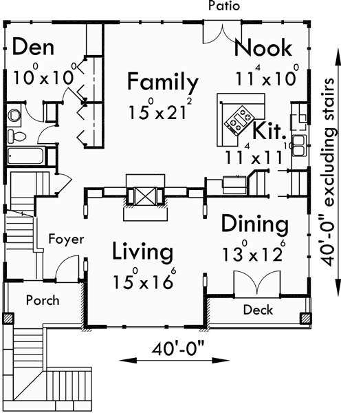 Main Floor Plan for 10064 Luxury house plans, Portland house plans, 40 x 40 floor plans, 4 bedroom house plans, craftsman house plans, 10064
