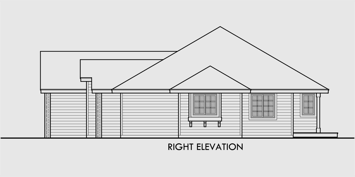 House rear elevation view for 5114 One Level House Plan 3 Bedroom, 2 Bath, 2 Car Garage 55 ft wide