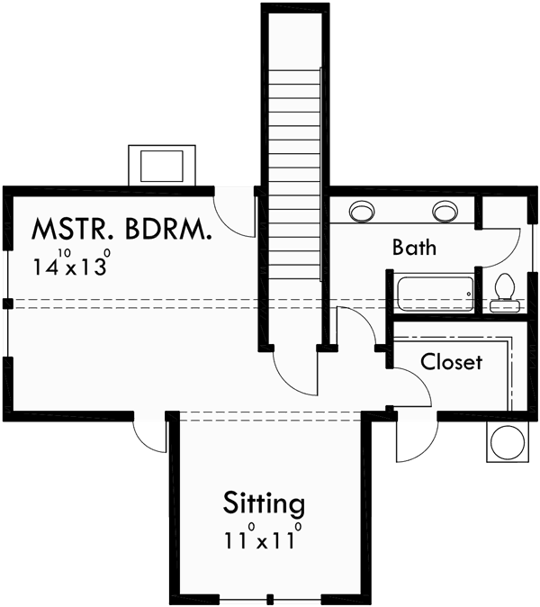 Upper Floor Plan for 10128 Bungalow house plans, 1.5 story house plans, large kitchen island, house plans with front porch, 3d house plans, 10128