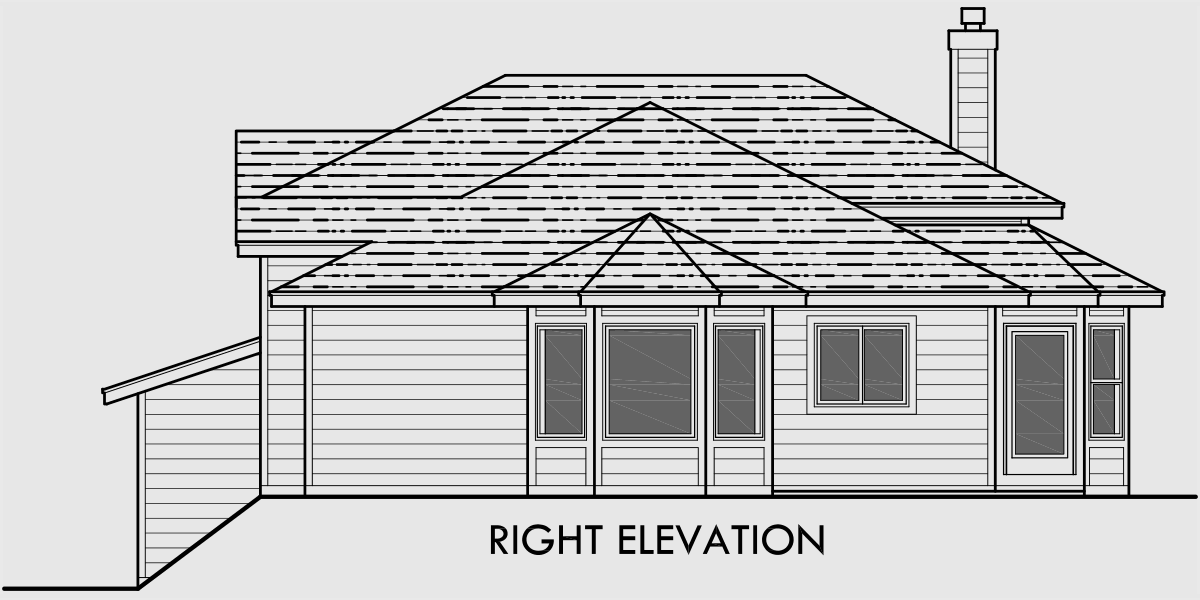 House rear elevation view for 7117 Split level house plans, house plans for sloping lots, 3 bedroom house plans