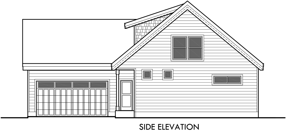 House rear elevation view for 10134 House plans, master on the main house plans, bungalow house plans, Hood River house plans, 1.5 story house plans, 10134