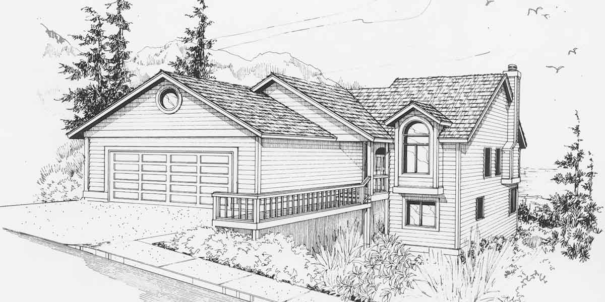 9640 Rear View House Plan w/ Daylight Basement