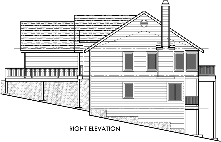 House front drawing elevation view for 9640 Rear View House Plan w/ Daylight Basement