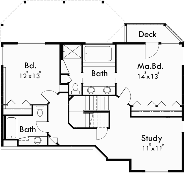 Basement Floor Plan for 9640 Rear View House Plan w/ Daylight Basement