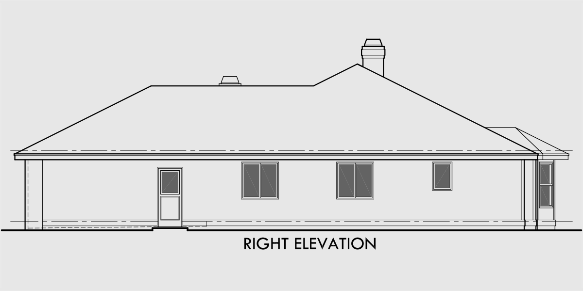 House rear elevation view for 9576 one story house plans, single level house plans, 3 bedroom house plans 9576