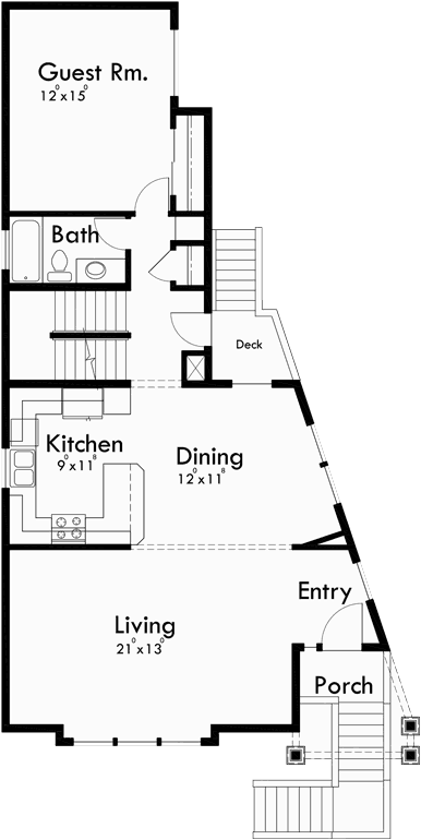 Main Floor Plan for 10132 Unique Three Level House Plan