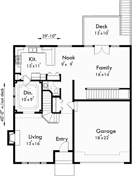 Main Floor Plan for 10012 House plans, 2 story house plans, 40 x 40 house plans, walkout basement house plans, 10012
