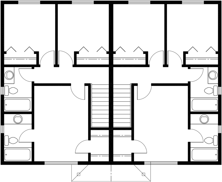 Upper Floor Plan 2 for Duplex plans with basement, 3 bedroom duplex house plans, small duplex house plans, affordable duplex plans, d-520