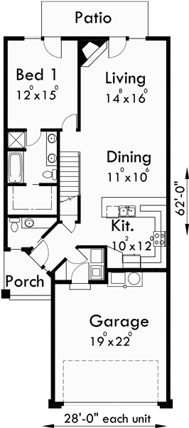 4 Plex House  Plans Master Bedroom  On Main 4 Unit 