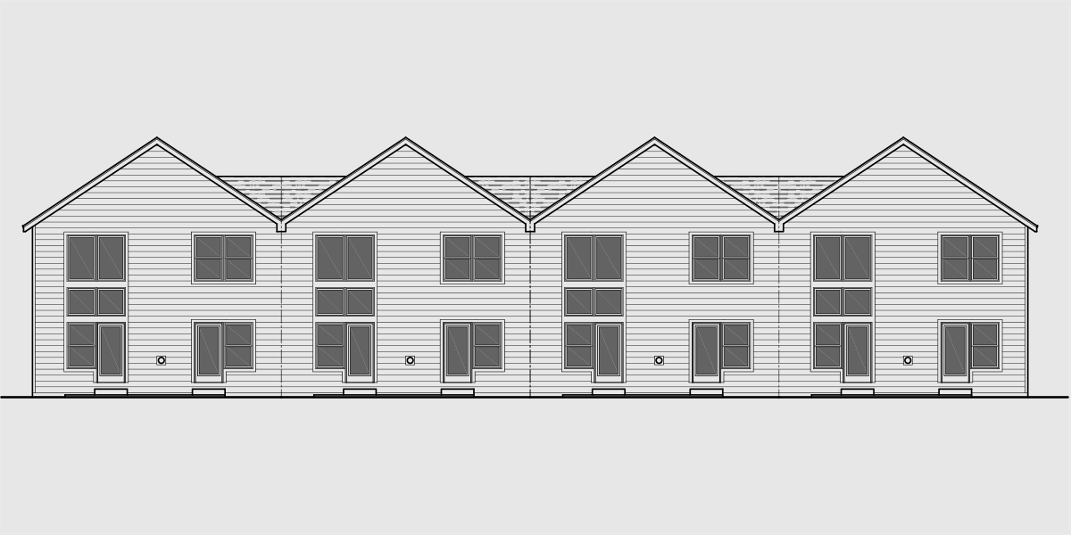 House side elevation view for F-541 4 plex house plans, master bedroom on main, 4 unit townhouse plans, fourplex house plans