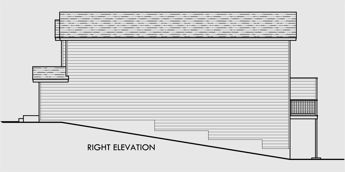 House side elevation view for D-581 Duplex house plans with basement, 3 bedroom duplex house plans, narrow duplex plans, D-581