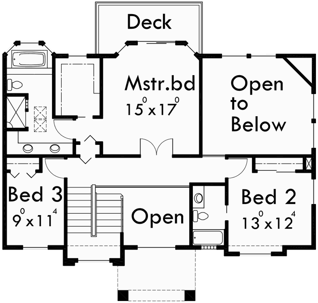 Upper Floor Plan for 10042 Mediterranean house plans, luxury house plans, walk out basement house plans, sloping lot house plans, 10042