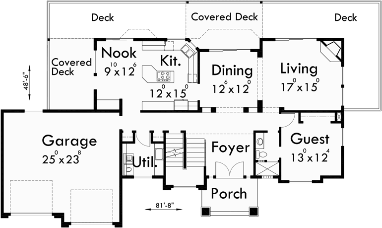 Main Floor Plan for 10042 Mediterranean house plans, luxury house plans, walk out basement house plans, sloping lot house plans, 10042