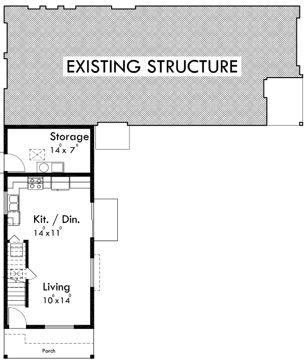 Main Floor Plan for 10137 Duplex house plans, ADU house plans, Accessory Dwelling Unit plans, 800 sq. ft house plans, 10137