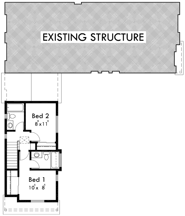 Upper Floor Plan for 10137 Duplex house plans, ADU house plans, Accessory Dwelling Unit plans, 800 sq. ft house plans, 10137