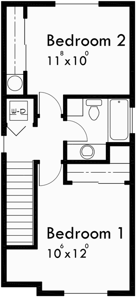 Upper Floor Plan for 10124 Narrow lot house plans, 2 bedroom house plans, 2 story house plans, small house plans, 1flr, 10124b
