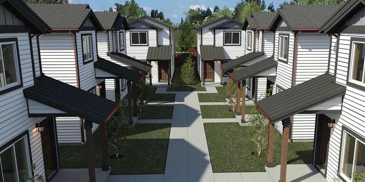 House front color elevation view for 10124 Narrow lot house plans, 2 bedroom house plans, 2 story house plans, small house plans, 1flr, 10124b