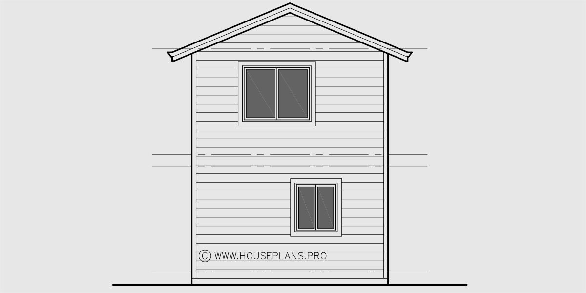 House rear elevation view for 10124 Narrow lot house plans, 2 bedroom house plans, 2 story house plans, small house plans, 1flr, 10124b