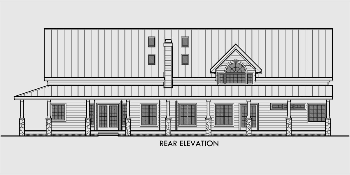 House front drawing elevation view for 10099 Farmhouse plans, A-frame house plans, country house plans, main floor master bedroom, 10099