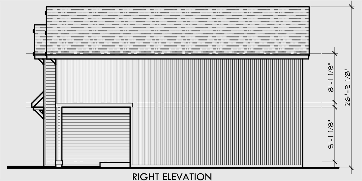 House side elevation view for 10092 Narrow Lot House Plan, 22 ft wide house plans, 3 bedroom 2.5 bath house plans, 10092