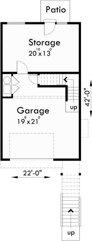 Lower Floor Plan for 10093 Three level 22 feet wide house plan