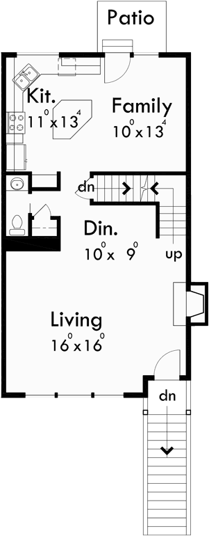Main Floor Plan for 10093 Three level 22 feet wide house plan