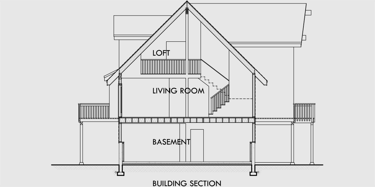 House rear elevation view for 10082 A frame house plans, house plans with loft, mountain house plans, basement, 10082